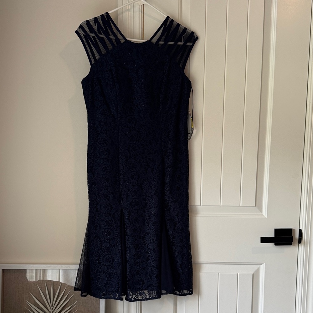 R & M Richards Navy Lace Midi Dress